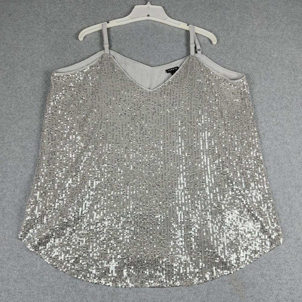 Torrid Cami Top Womens 1 Silver Gray Sequin V-Neck Adjustable Strap High-Low Hem